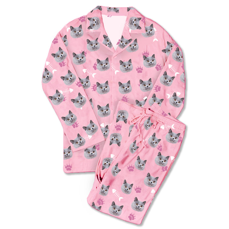 Custom Photo Pajamas Cat Footprint Pink - Make Custom Gifts