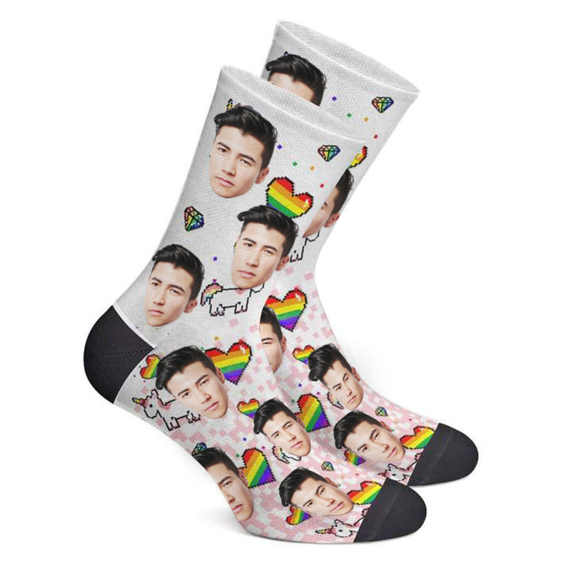 Custom Rainbow Heart Face Socks Photo Socks