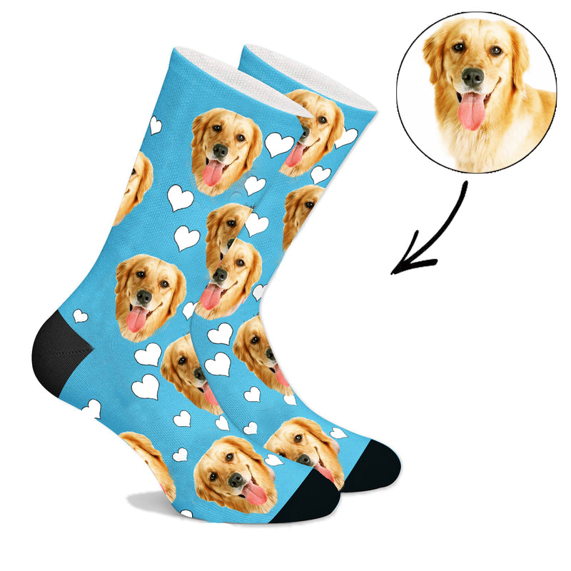 Custom Face Socks Gradient Dog Footprint  Red