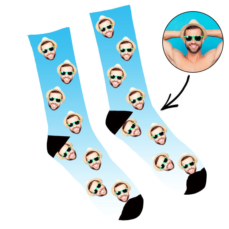 Custom Face Socks Gradient Blue - Make Custom Gifts