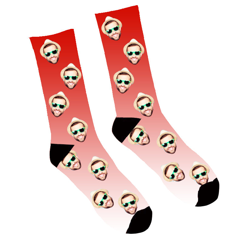 Custom Face Socks Gradient Red - Make Custom Gifts