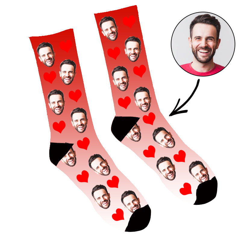 Custom Face Socks Gradient Heart Red - Make Custom Gifts