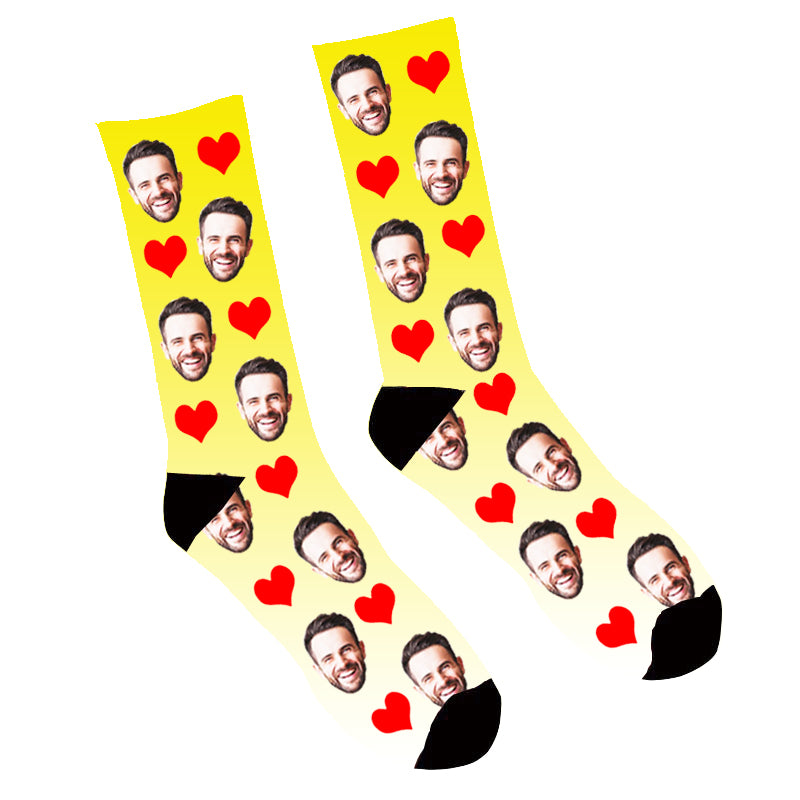 Custom Face Socks Gradient Heart Yellow - Make Custom Gifts