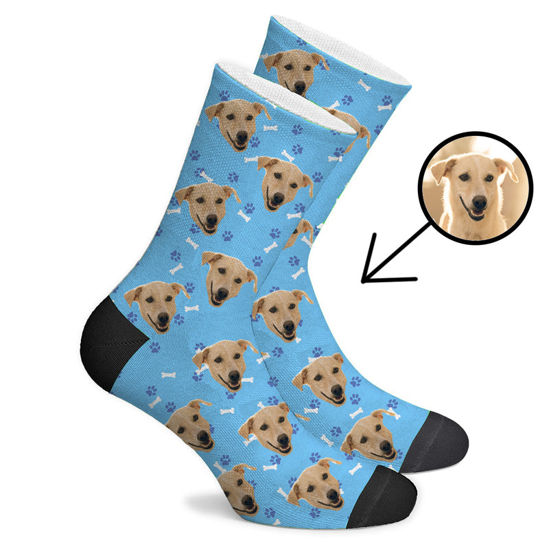 Custom Face Socks Gradient Dog Footprint Black