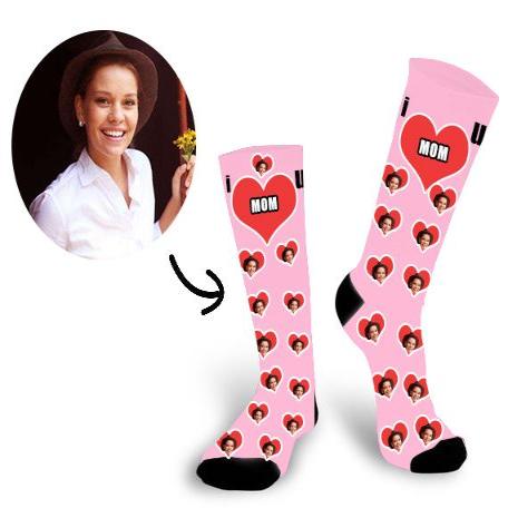 Custom Mom Face In The Heart Face Socks - Make Custom Gifts