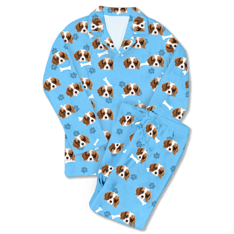 Custom Photo Pajamas Cat Footprint Blue