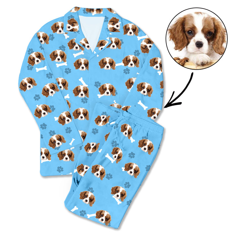 Custom Photo Pajamas Dog Footprint Blue - Make Custom Gifts