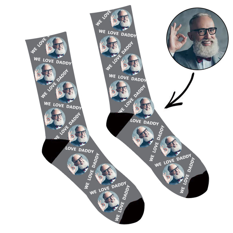 Custom Photo Face Socks We Love Daddy