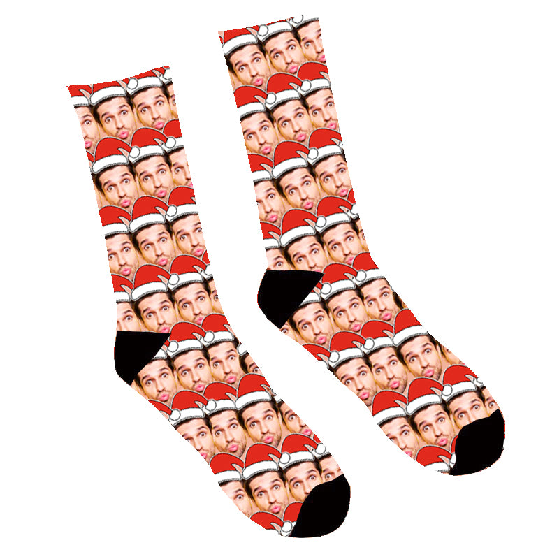 Custom Face Socks Christmas Stripes Socks