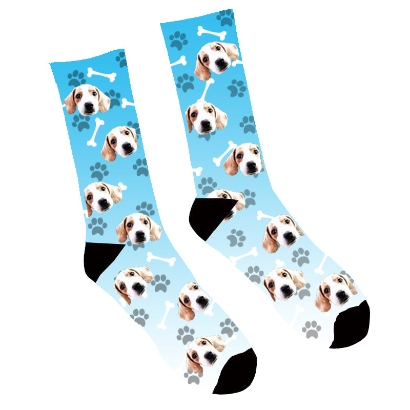 Custom Face Socks Gradient Dog Footprint - Make Custom Gifts
