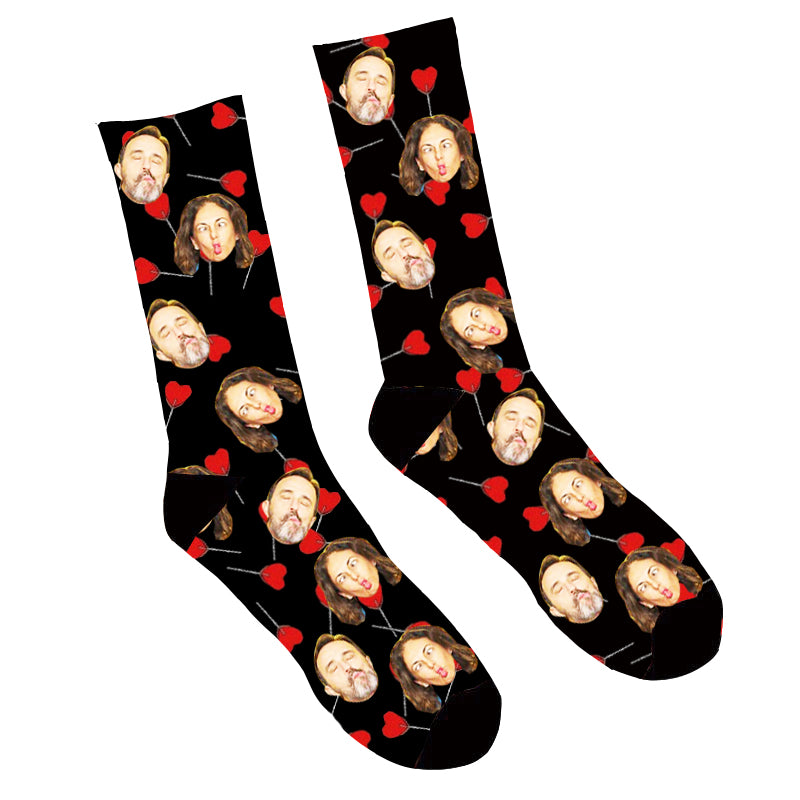 Custom Face Socks Heart Lollipops Socks - Make Custom Gifts