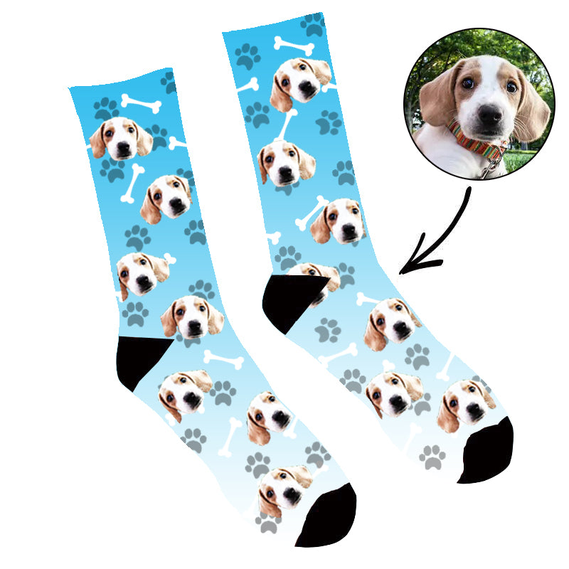 Custom Face Socks Gradient Dog Footprint - Make Custom Gifts