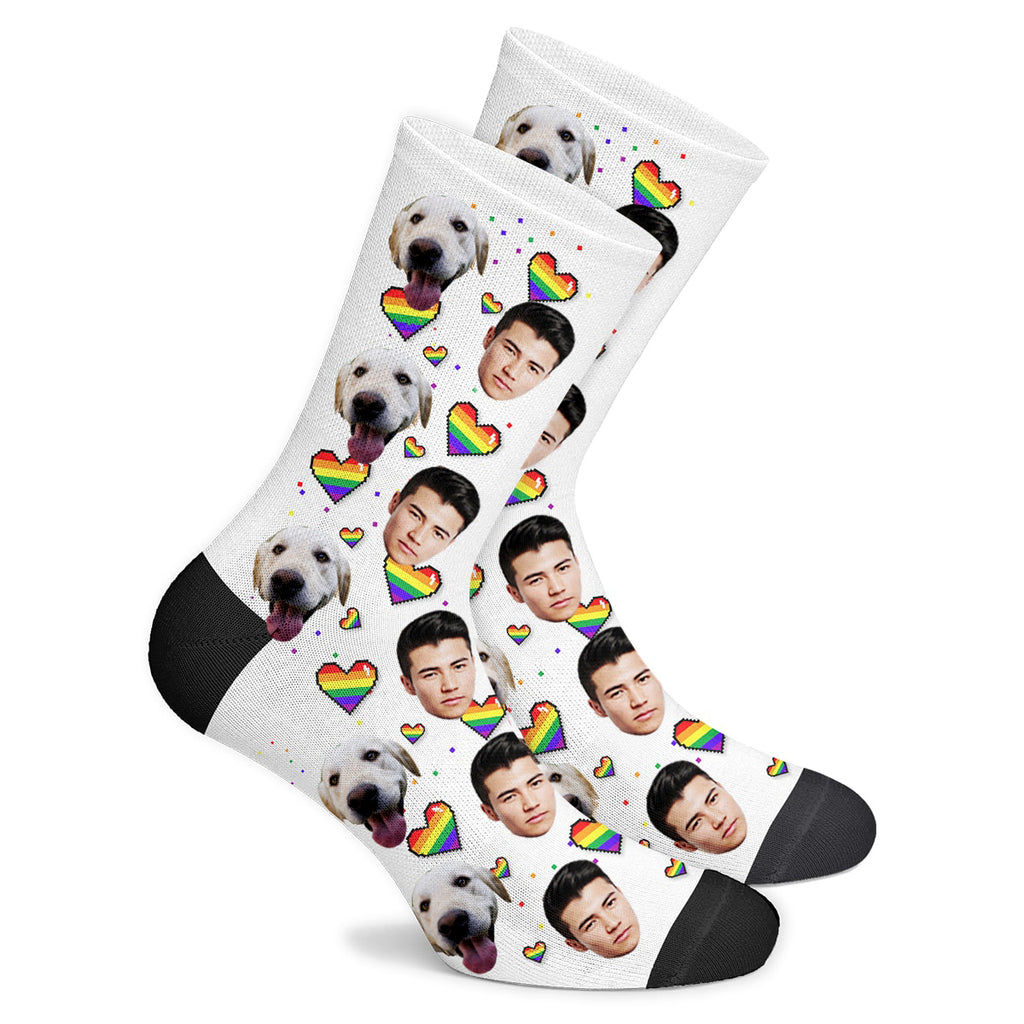 Custom Rainbow Heart Face Socks Photo Socks - Make Custom Gifts
