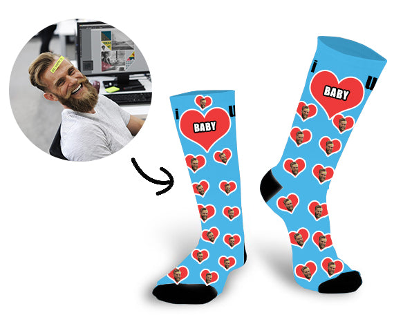 Custom Super Dad Face In The Heart Face Socks - Make Custom Gifts