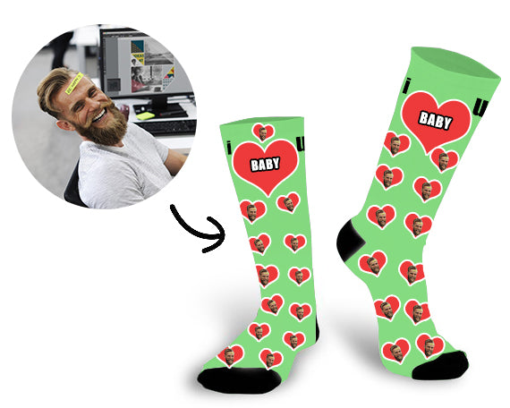 Custom Super Dad Face In The Heart Face Socks - Make Custom Gifts