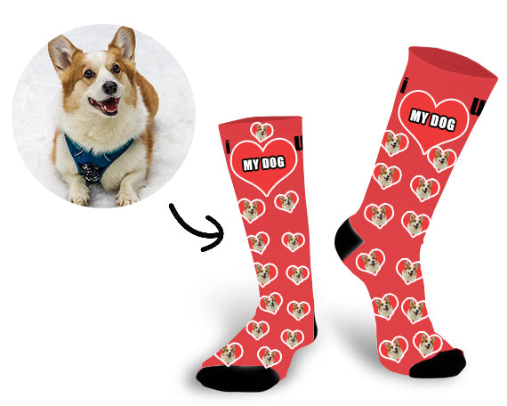 Custom Dog Face In The Heart Face Socks - Make Custom Gifts