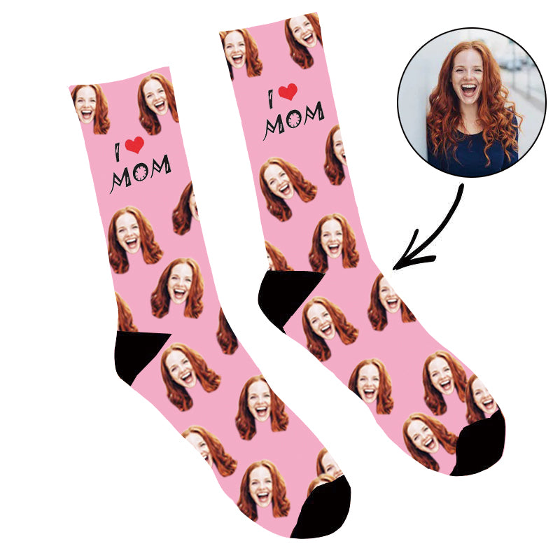 Custom Face Socks I Love Mom - Make Custom Gifts