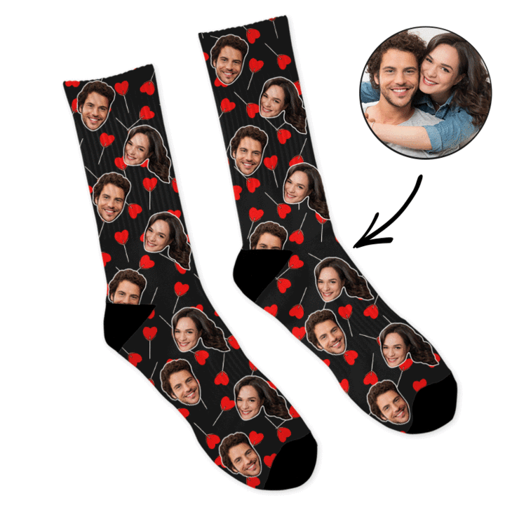 Custom Heart Lollipops Face Socks - Make Custom Gifts
