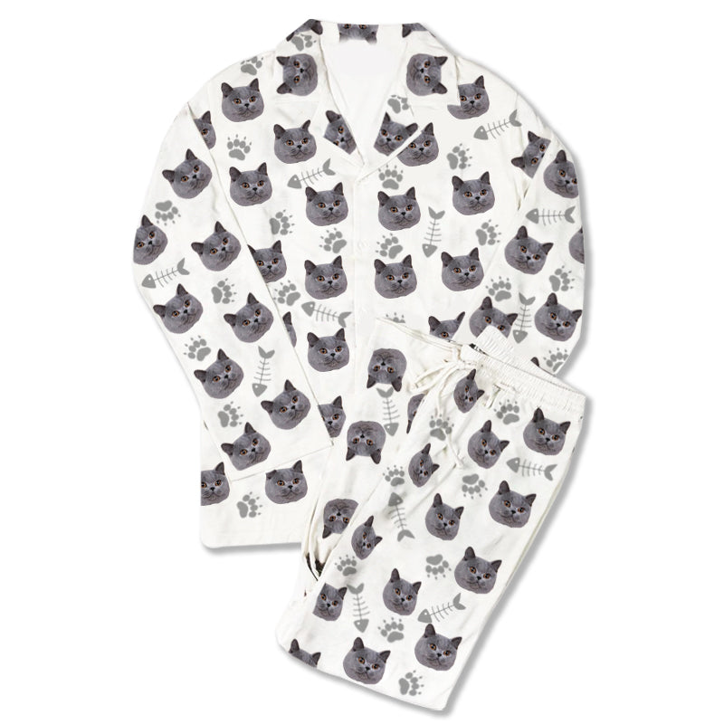 Custom Photo Pajamas Cat Footprint White - Make Custom Gifts