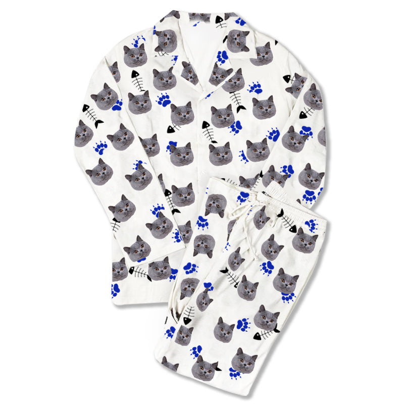 Custom Photo Pajamas Cat Footprint Blue - Make Custom Gifts