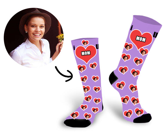 Custom Mom Face In The Heart Face Socks - Make Custom Gifts