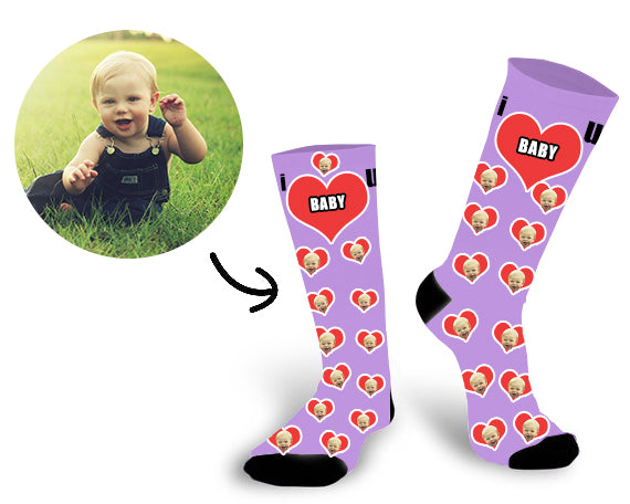 Custom Baby Face In The Heart Face Socks - Make Custom Gifts