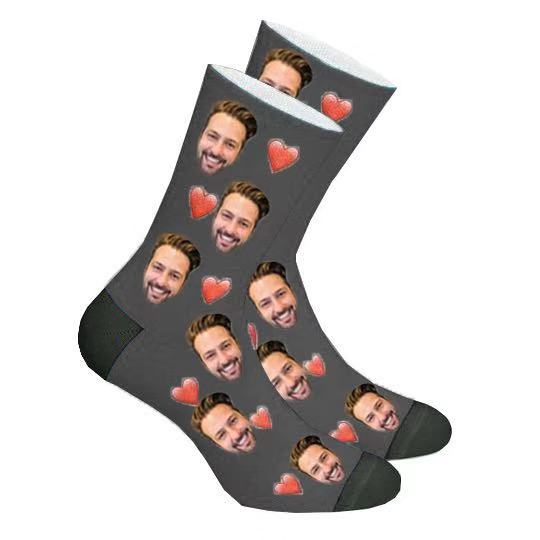 Custom Grey Heart Face Socks Photo Socks - Make Custom Gifts