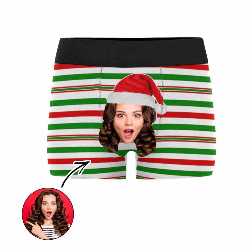 Custom Face Boxer Christmas Color Stripe - Make Custom Gifts