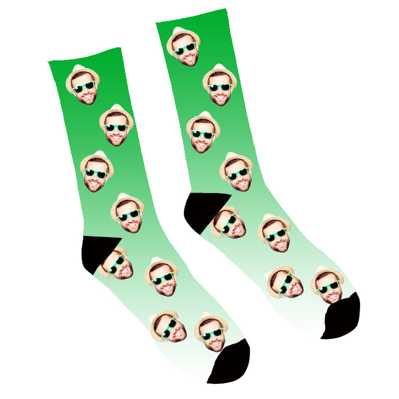Custom Face Socks Gradient Dog Footprintt Green - Make Custom Gifts