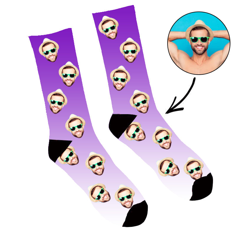 Custom Face Socks Gradient Purple - Make Custom Gifts