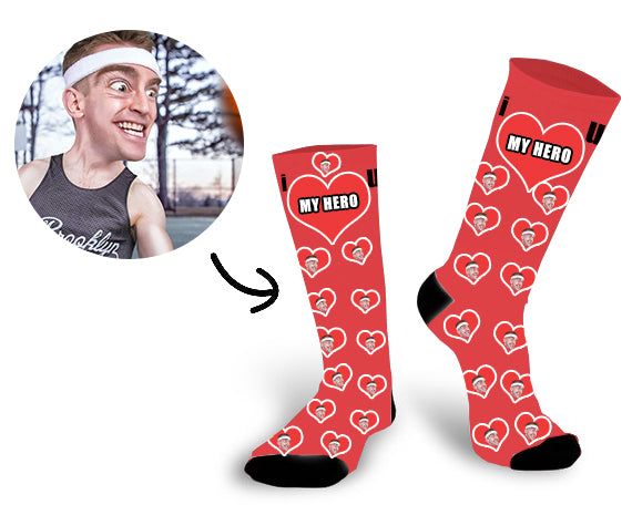 Custom My Hero Face In The Heart Face Socks - Make Custom Gifts