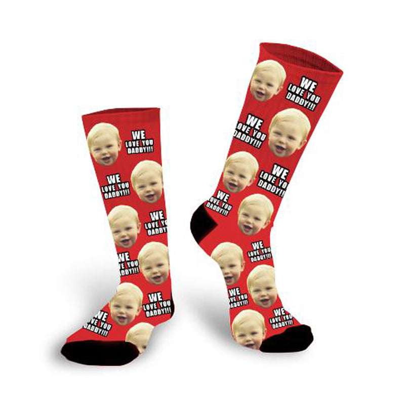 Custom Face Socks With Words We Love You Daddy Photo Socks - Make Custom Gifts