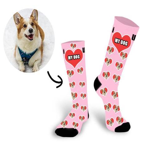 Custom Dog Face In The Heart Face Socks - Make Custom Gifts
