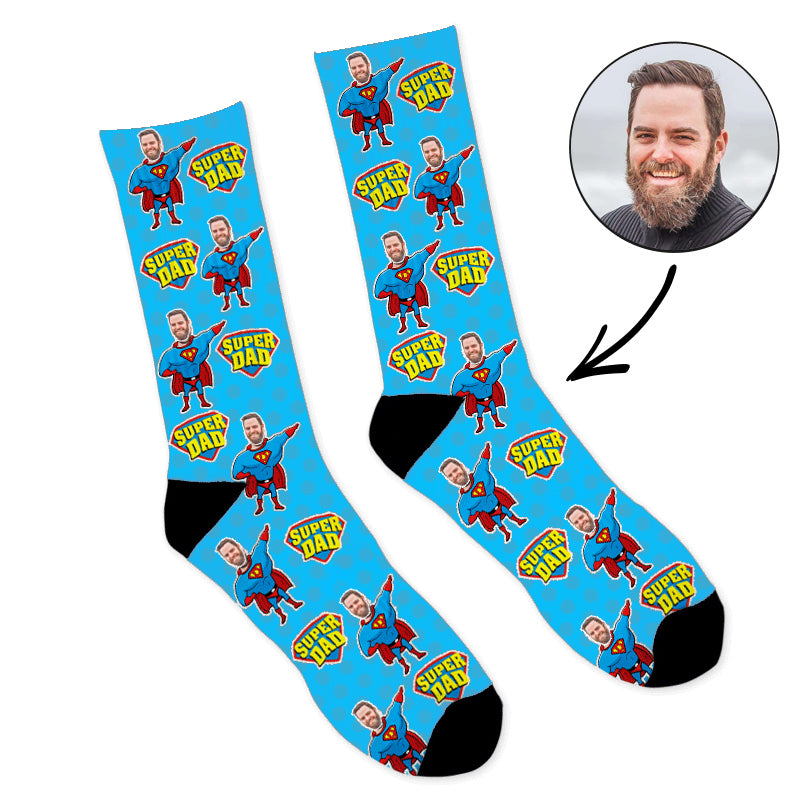 Custom Face Socks Super Hero Dad Photo Socks - Make Custom Gifts