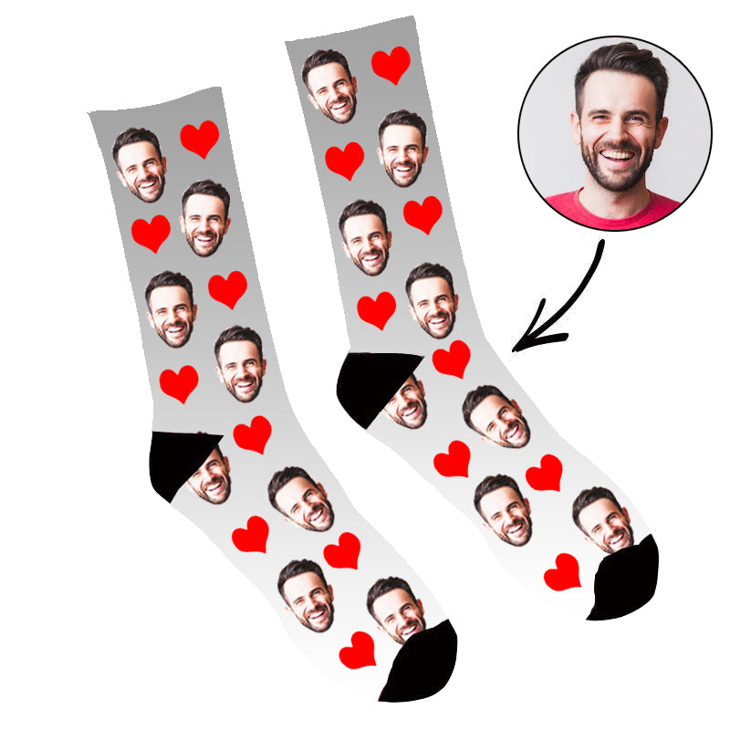 Custom Face Socks Gradient  Heart Grey - Make Custom Gifts