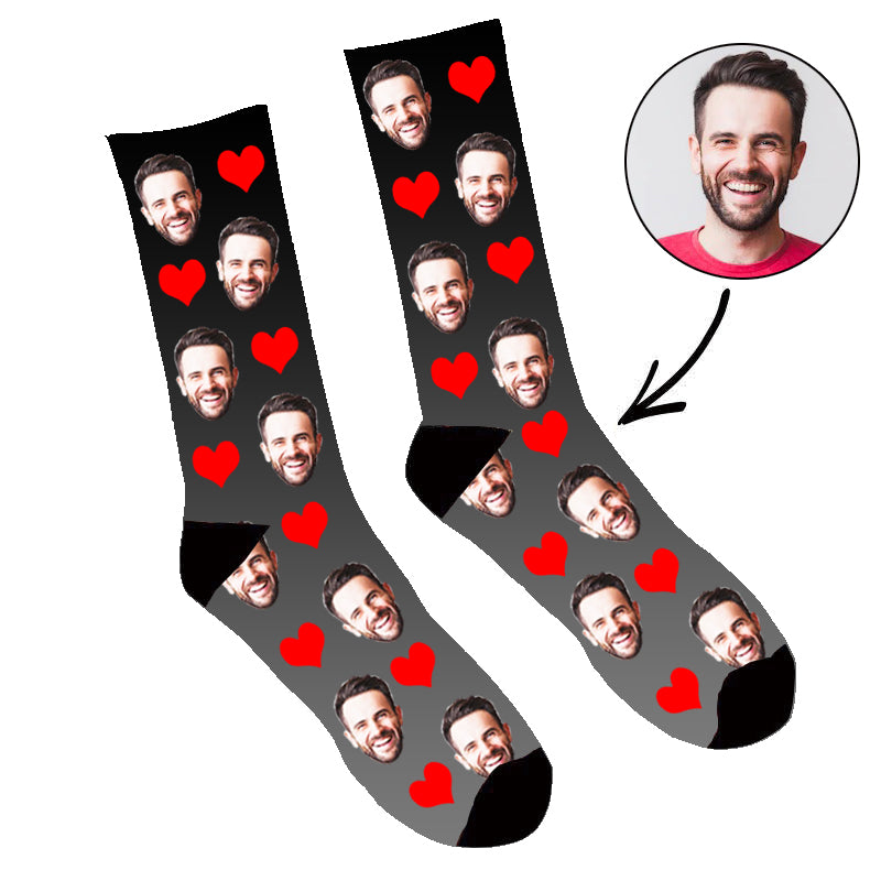 Custom Face Socks Gradient Heart Black - Make Custom Gifts