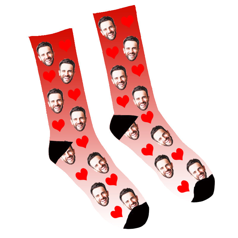 Custom Face Socks Gradient Heart Red - Make Custom Gifts