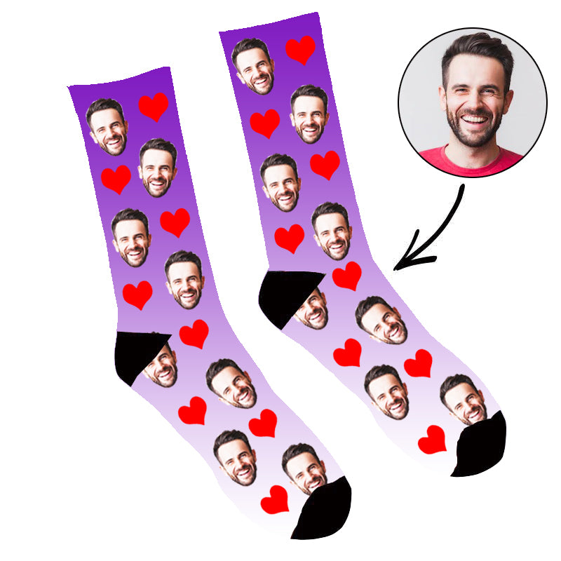 Custom Face Socks Gradient Heart Purple - Make Custom Gifts